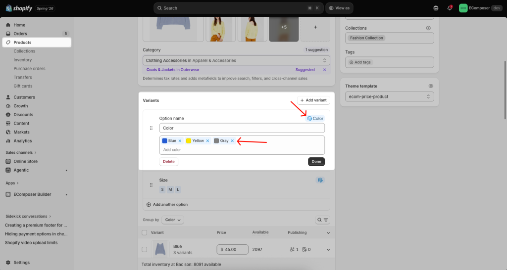 shopify color