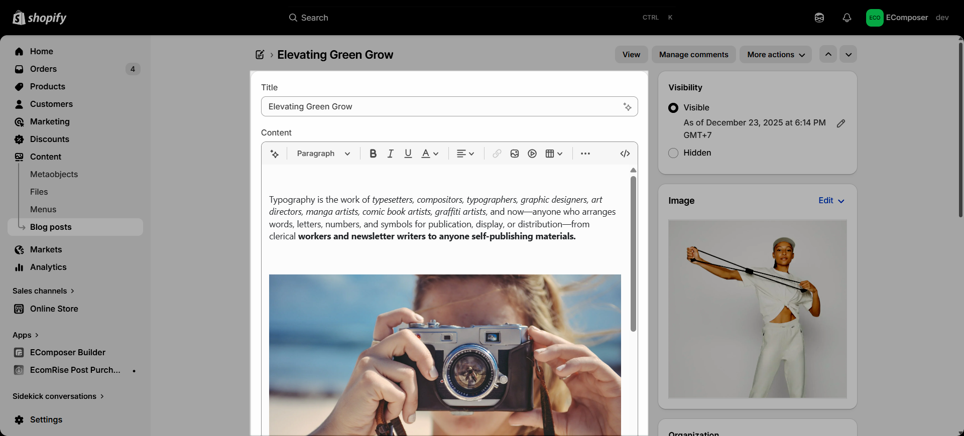 How to create a Blog Post template in Shopify? | EComposer Landing Page ...