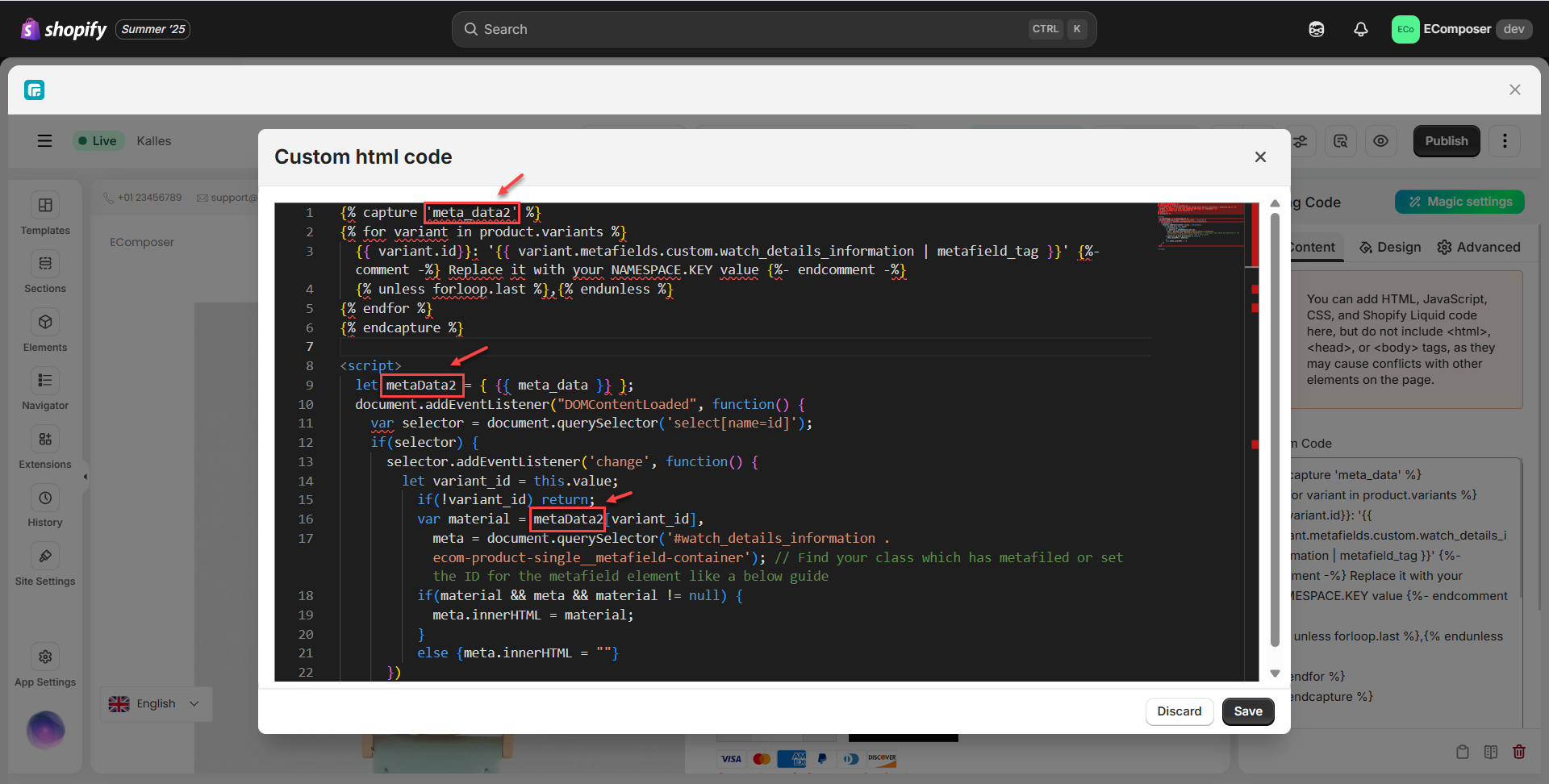 How to use Variant metafield on your Product template? | EComposer ...