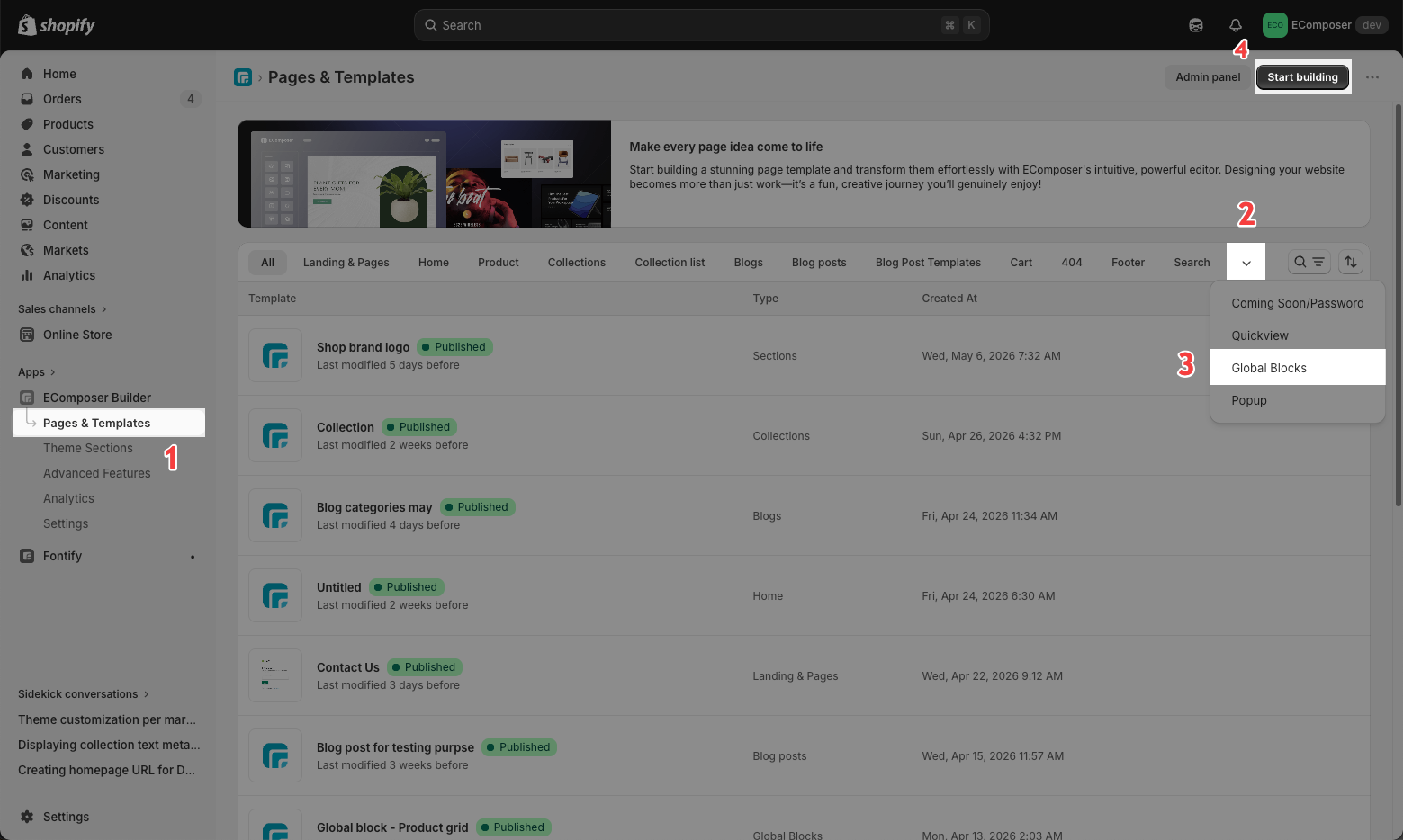 Global Block | EComposer Landing Page Builder