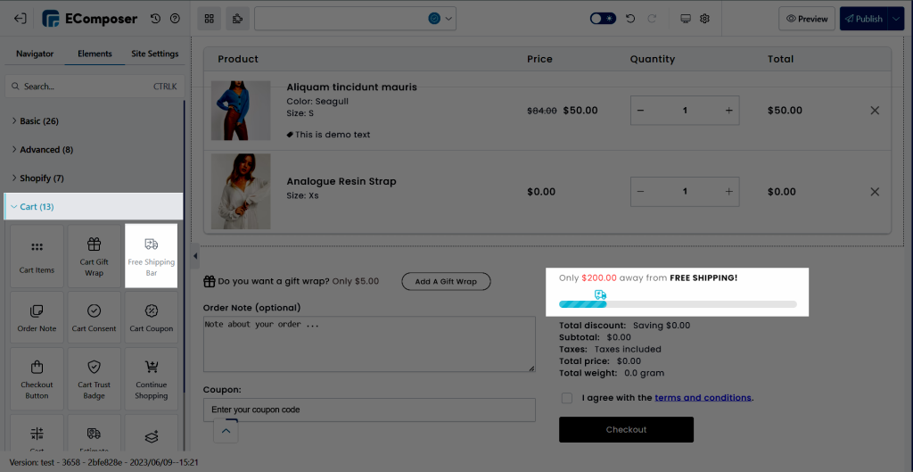 Customize Shopify Free Shipping Bar to Drive Sales (FREE) - EComposer