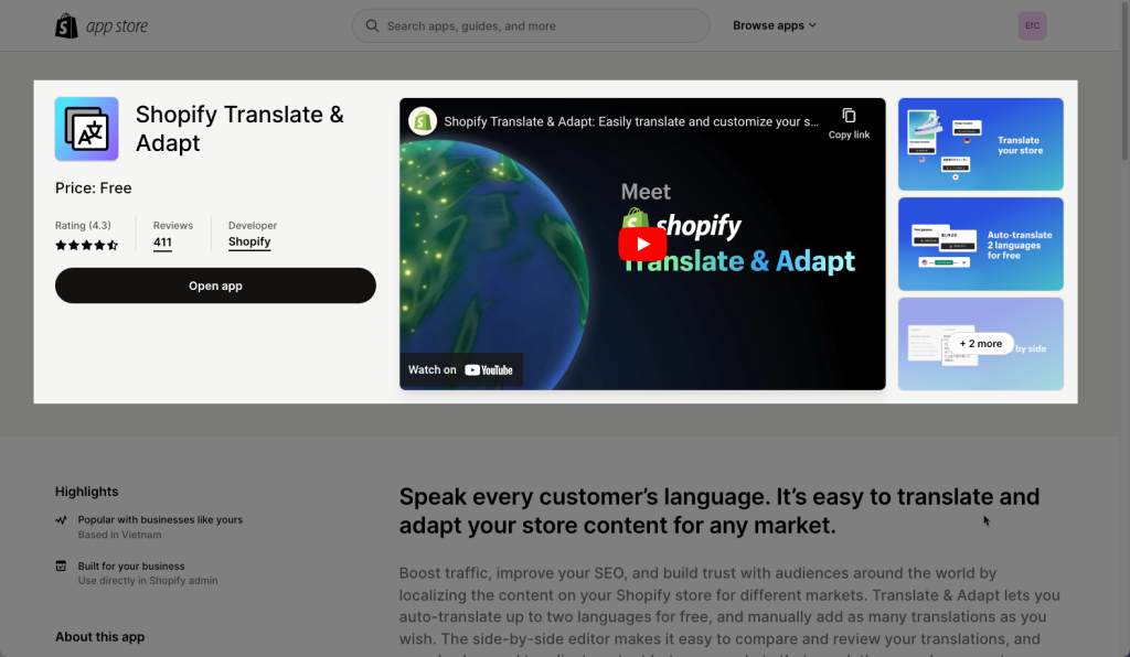 Shopify Translate & Adapt: Ecommerce Translation App