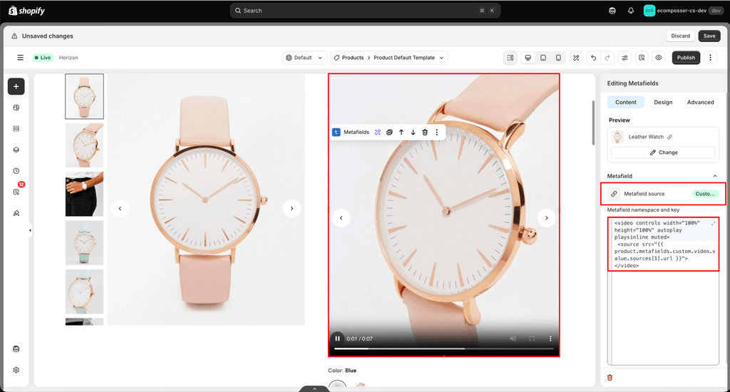 Show Video from Metafield to EComposer 11 65071
