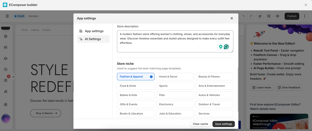 EComposer Templates 4 ecomposer ai setting niche