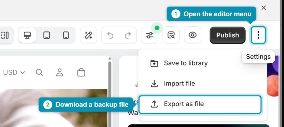 Open the three-dot menu next to Publish and choose Export as file
