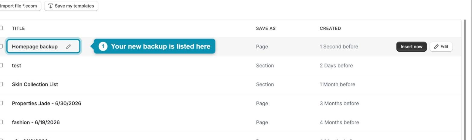The saved template appears at the top of the My templates list